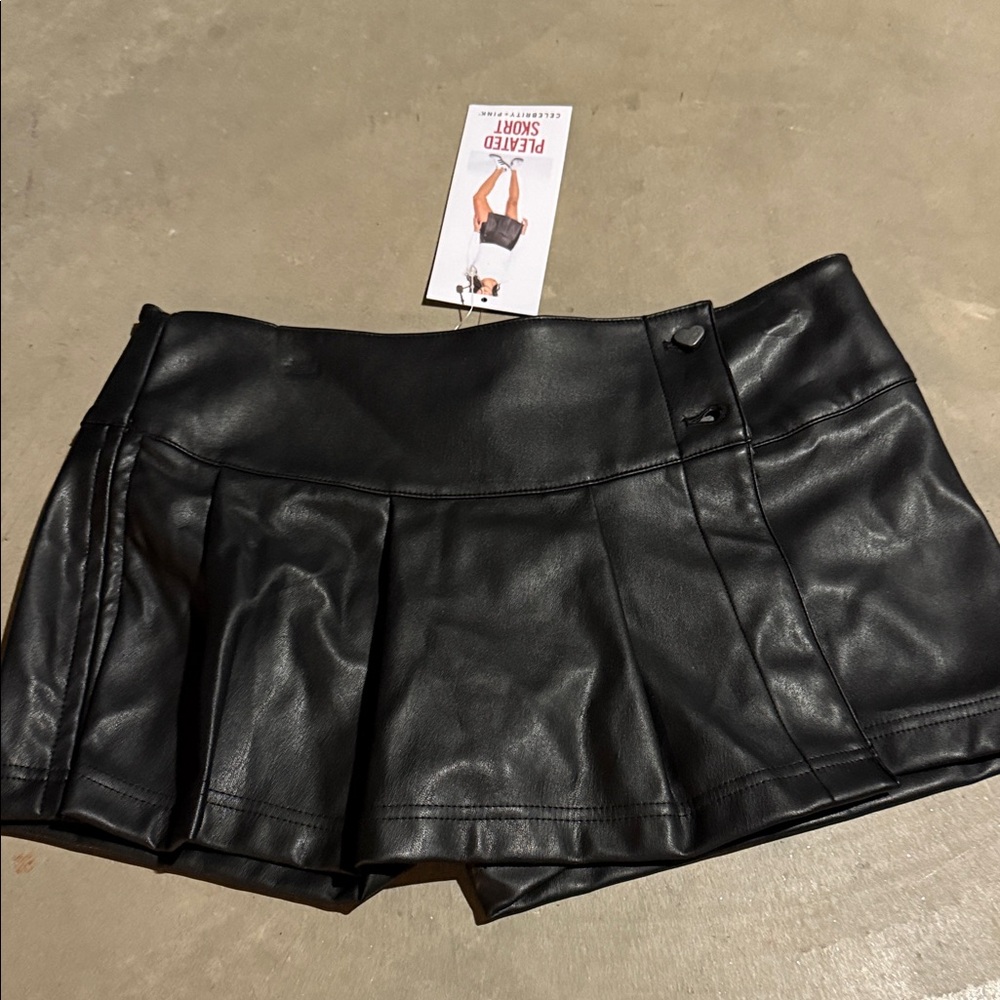 Celebrity Pink Black Faux Leather Skort